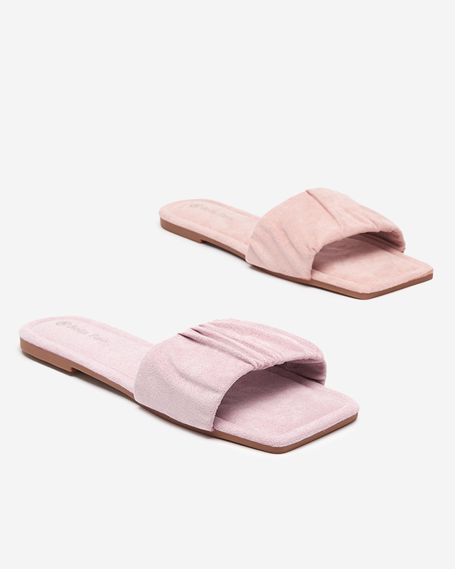 Flache Damenhausschuhe aus rosa Öko-Veloursleder Nesico - Schuhe