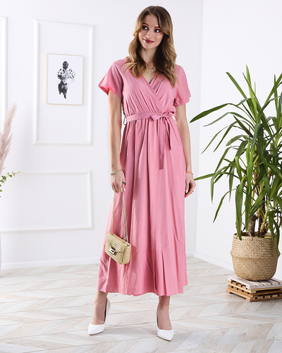 Langes rosa Kleid mit Schlitz - Kleidung