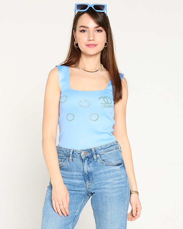 Hellblaues Damen-Top mit goldenen Zirkonia - Bekleidung