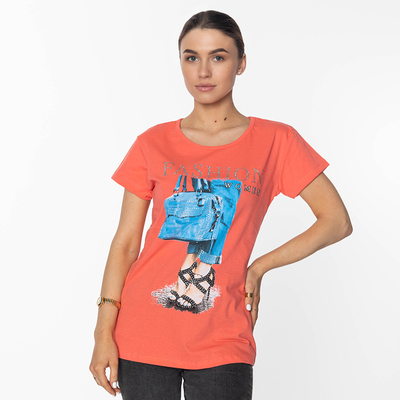 Coral Damen-T-Shirt mit FASHION - Clothing Print