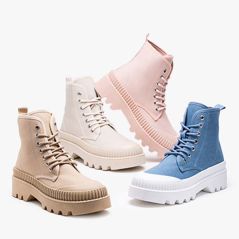 Blaue Damenstiefeletten mit flachem Absatz Roulle - Schuhe