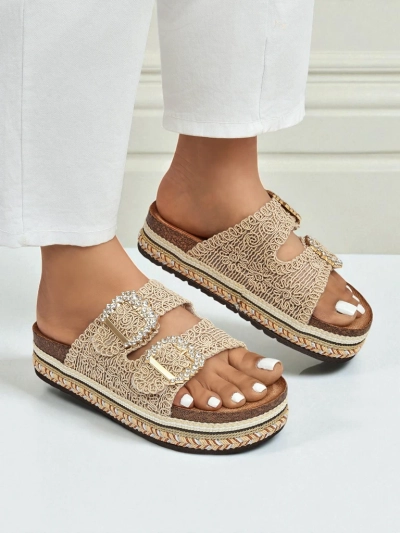 Royalfashion Damensandalen mit Strassschnallen GlamCork