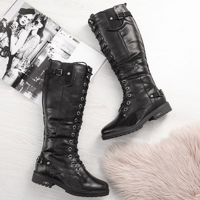 Schwarze Stiefel mit flachen Absätzen Kanuti - Footwear