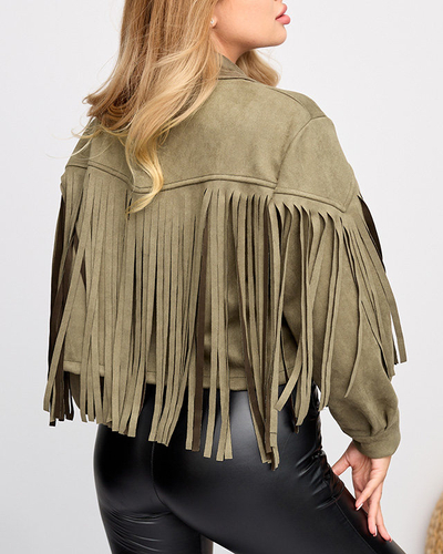 Grüne Bikerjacke mit Fransen für Damen - Kleidung