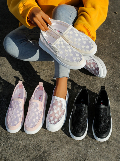 Royalfashion Damen-Mesh-Loafer mit Blumen Emzos