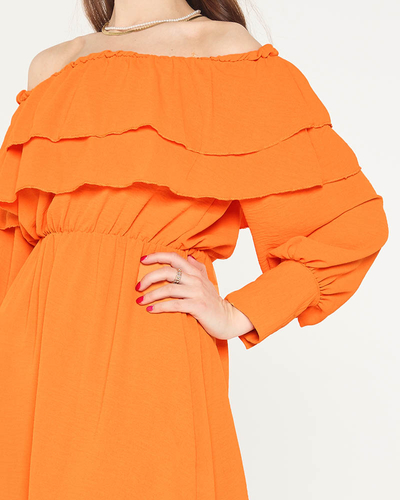 Orange kurzes Kleid der Frauen mit Rüschen- Kleidung