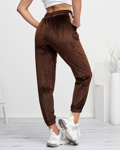 Темно-коричневі велюрові спортивні штани