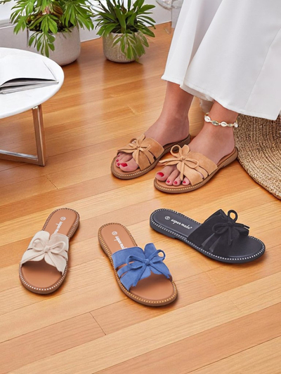 Royalfashion Damen-Slipper mit flacher Sohle und Schleife Gerber