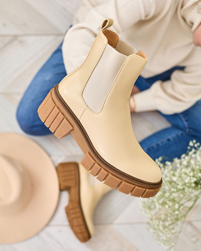 Royalfashion Beige Damenstiefel auf fester Sohle Eferope