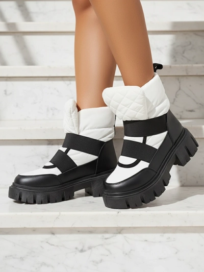 Damen-Schneestiefel mit flacher Sohle in schwarz-weiß Ferory- Footwear