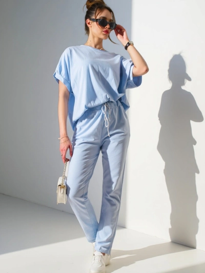Royalfashion Damen Baumwollset mit kurzen Ärmeln und geraden Hosen