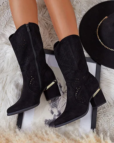 Royalfashion Durchbrochene niedrige Stiletto-Stiefel Hewir