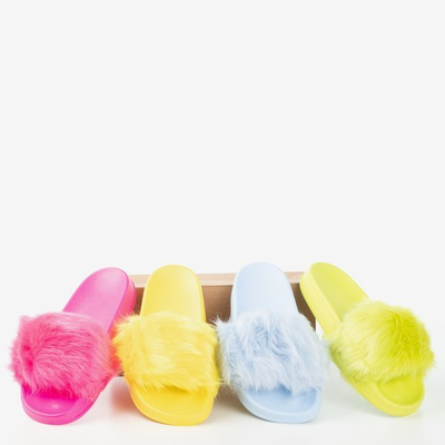 Neongrüne Hausschuhe mit Fell Millie - Footwear