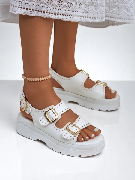 Royalfashion Damen Sandalen mit dicker Sohle und Strasssteinen Rocky Chic