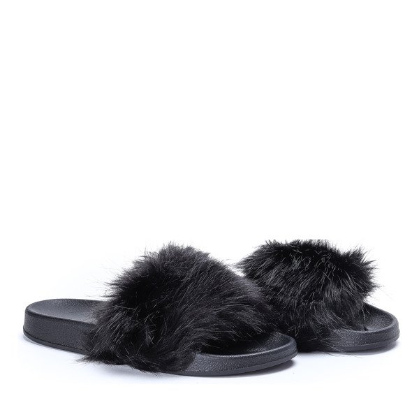 Black Fur Slippers Millie - Schuhe