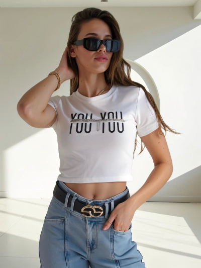 Royalfashion Baumwoll-Crop-Top für Damen mit der Aufschrift