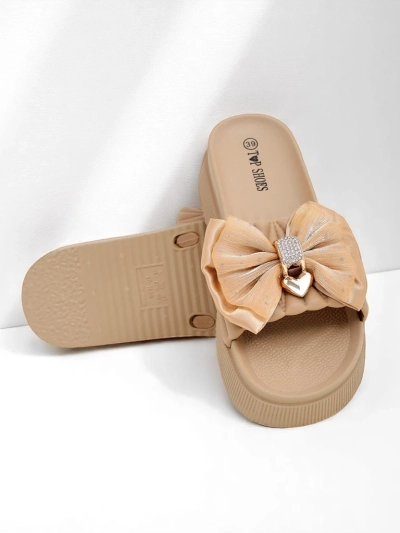 Royalfashion Damen Plateau Pantoletten mit Schleife Sento Pace