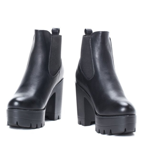 Czarne botki z eko-skóry - Obuwie