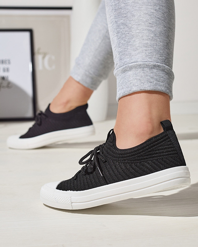 Royalfashion Schwarz Damen Manfer gerippte Sneaker