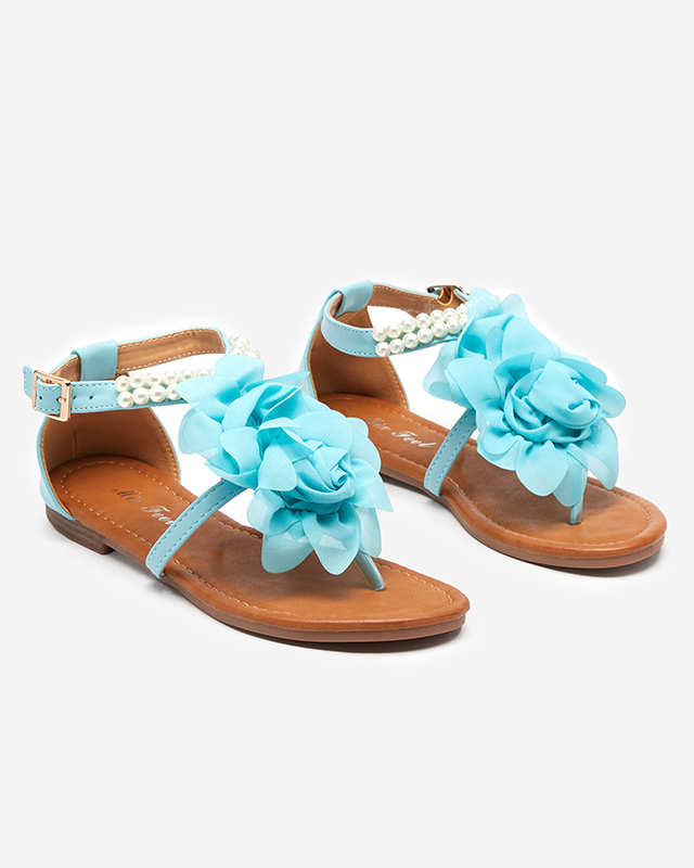OUTLET Blaue Damensandalen mit Perlen und Stoffblume Amerile - Schuhe