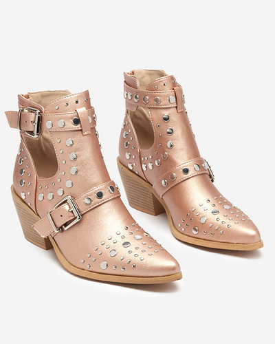 Rosa-goldene Stiletto-Stiefel mit Strass Farrcy- Footwear