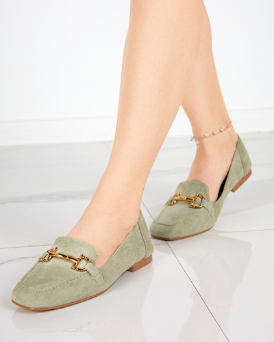 OUTLET Зелені жіночі мокасини із золотим декором Miredo - Туфлі