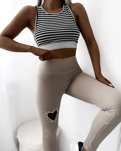 Damen-Leggings in Beige mit Herz - Kleidung