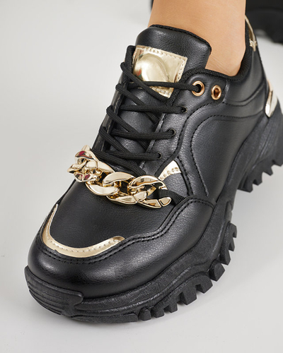 OUTLET Schwarze Damen-Sportschuhe mit Goldkette Evitos - Schuhe