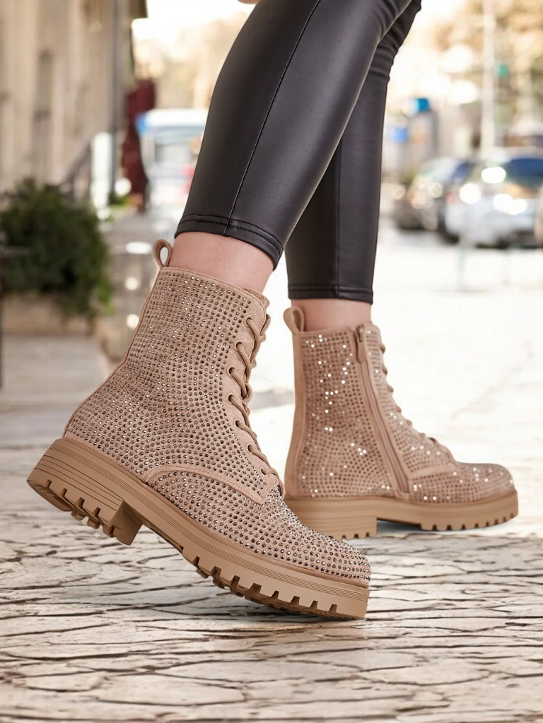 Royalfashion Damen Schnürstiefeletten mit Zirkonen Russos