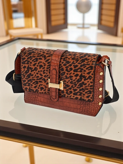 Lackierte kleine Damenhandtasche aus Öko-Leder Panthere Mist