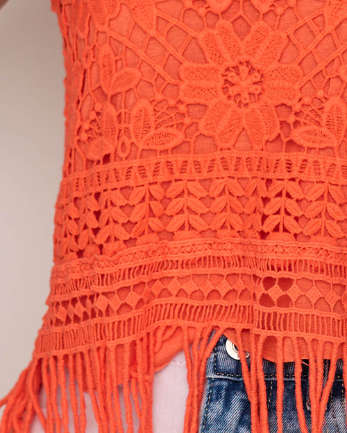 Помаранчева мереживна жіноча кроп-топ блузка - Одяг
