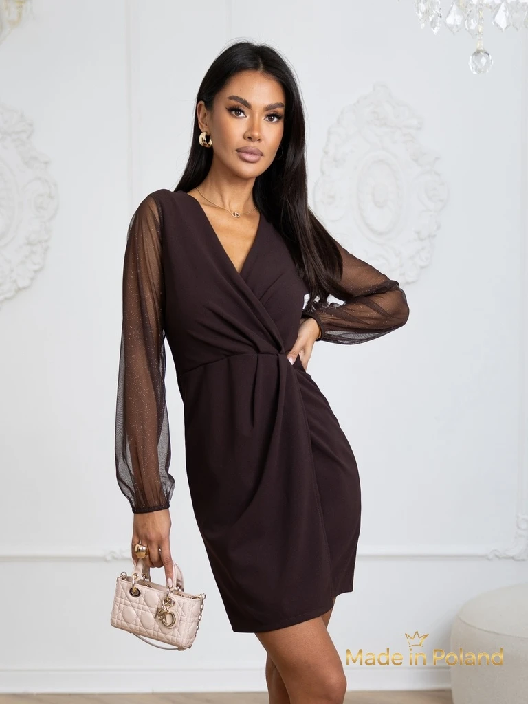 Elegantes Damen Mini Kleid Melisa mit Mesh-Ärmeln