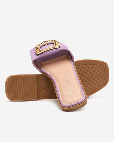 OUTLET Violette Öko-Wildleder-Hausschuhe für Damen mit goldener Schnalle Lozi. Schuhwerk