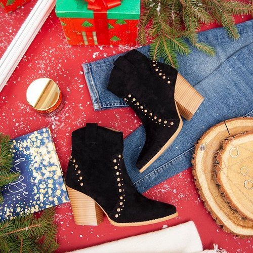 Чорні ковбойські черевики на високій стійці Гана - Взуття