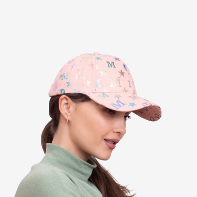 Pinke Damenmütze mit bunten Buchstaben - Accessoires