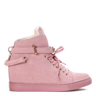 Różowe sneakersy z eko zamszu LU BOO - Obuwie