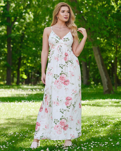 Luftiges, weißes, geblümtes Damenkleid - Kleidung