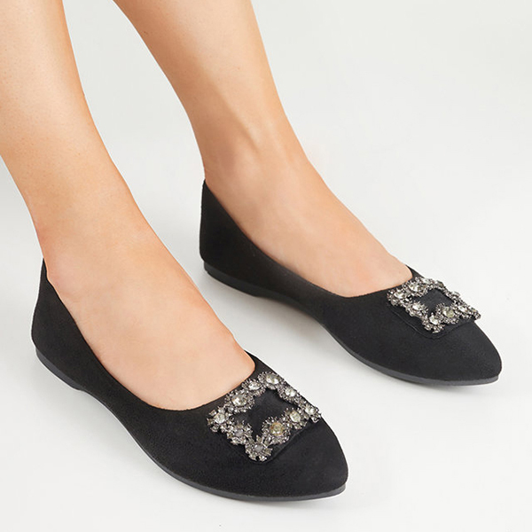 Schwarze Öko-Wildleder-Ballerinas für Damen mit Linselisa-Verzierung - Schuhe