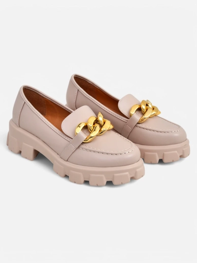 Damen Loafers beige Callista mit Kette, flacher Absatz, Öko-Leder