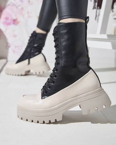 OUTLET Schwarze und beigefarbene hohe Damenstiefel Susker- Footwear