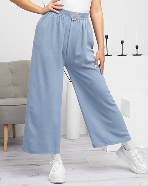 Блакитні жіночі штани палаццо з прикрасою