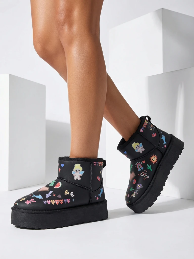 Royalfashion Kurze Schneestiefel im Stil für Frauen mit Hanaga-Aufklebern