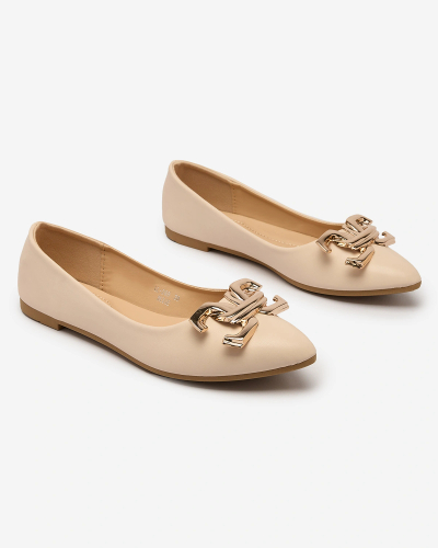Royalfashion Beige Damen-Ballerinas mit spitzer Spitze und Verzierung auf der Nase Figgda