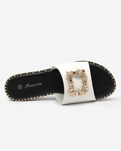 Weiße elegante Damenhausschuhe mit goldener Verzierung Meriso - Schuhe