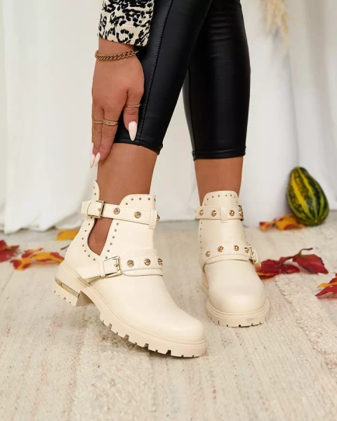 Royalfashion Cream Damen verschönert Jewel Walk Stiefel mit flachem Absatz