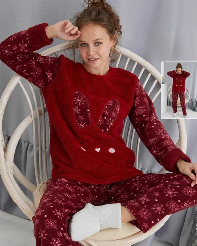 Royalfashion Damenpyjamas mit einem Hasen, fleece-ähnlich