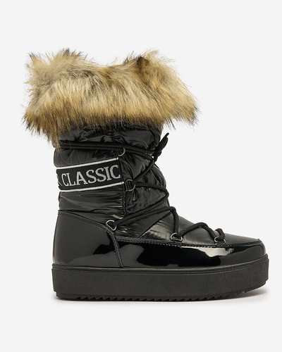 Royalfashion Schwarze Schlupfstiefel a'la Schneestiefel für Damen Gomllo
