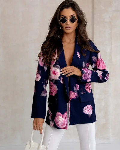 Royalfashion Damenblazer ohne Verschluss mit Rosenblumen