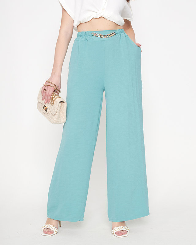 Grüne weite Palazzo-Hose für Damen mit Kette - Kleidung