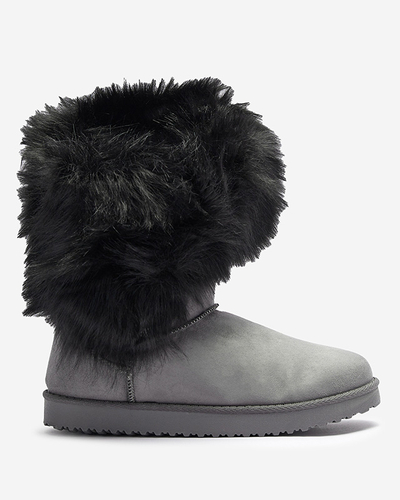 Graue Damen-Schneestiefel mit asymmetrischem Obermaterial und Pelz Vetora - Footwear